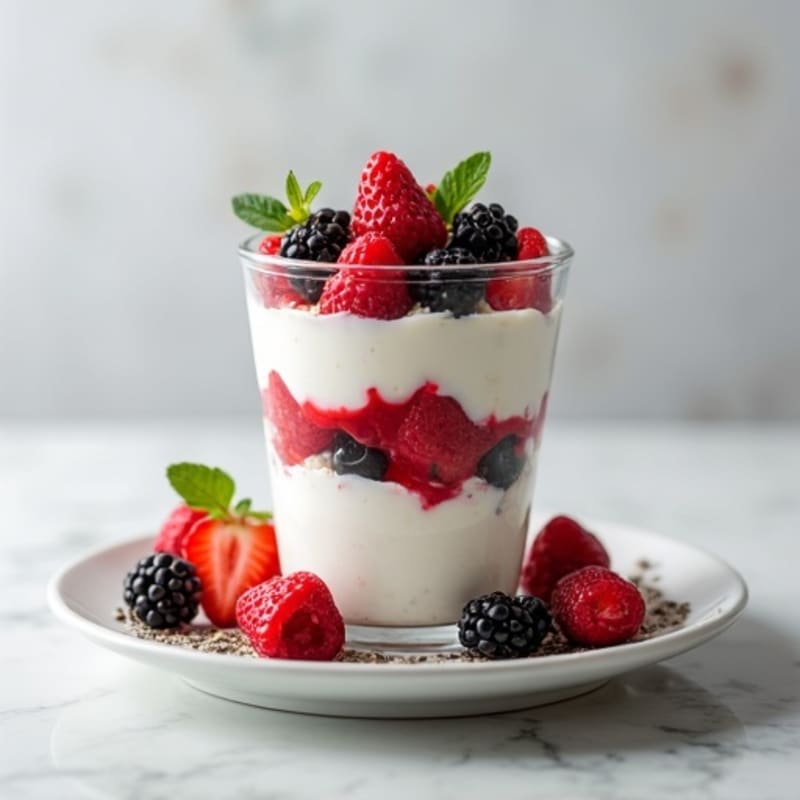 Greek Yogurt Protein Parfait with Mixed Berries and Chia Seeds