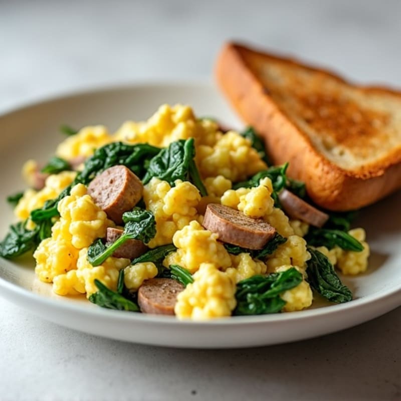 Egg White and Turkey Sausage Scramble with Spinach and Whole Grain Toast