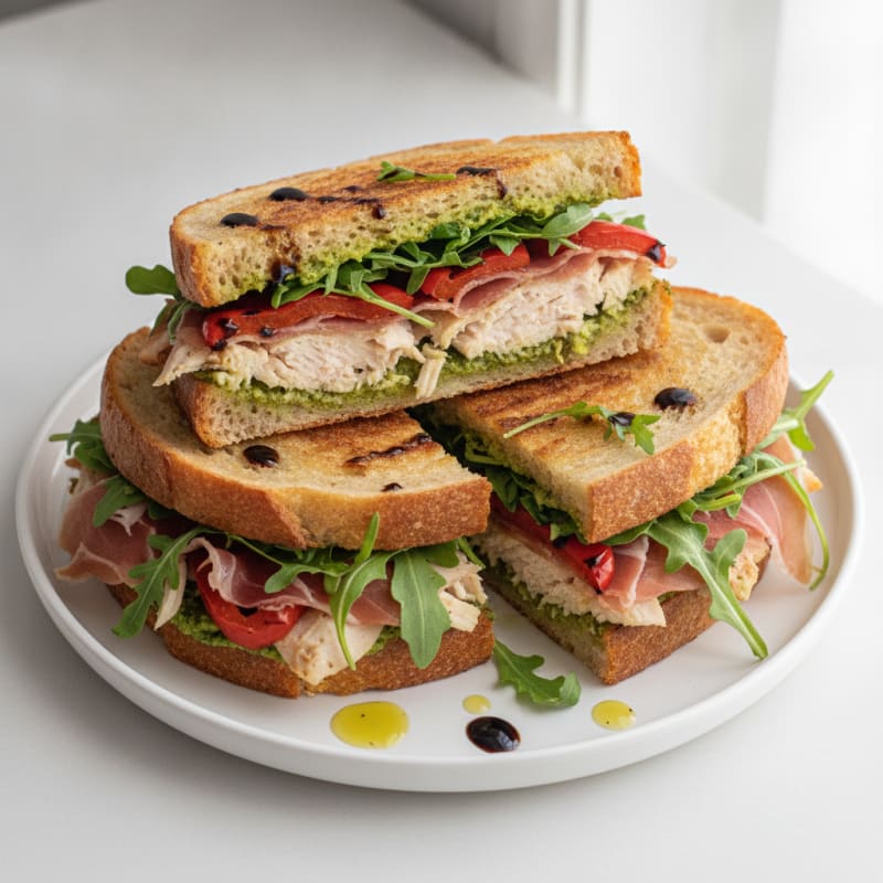 Chicken Prosciutto Panini with Roasted Peppers