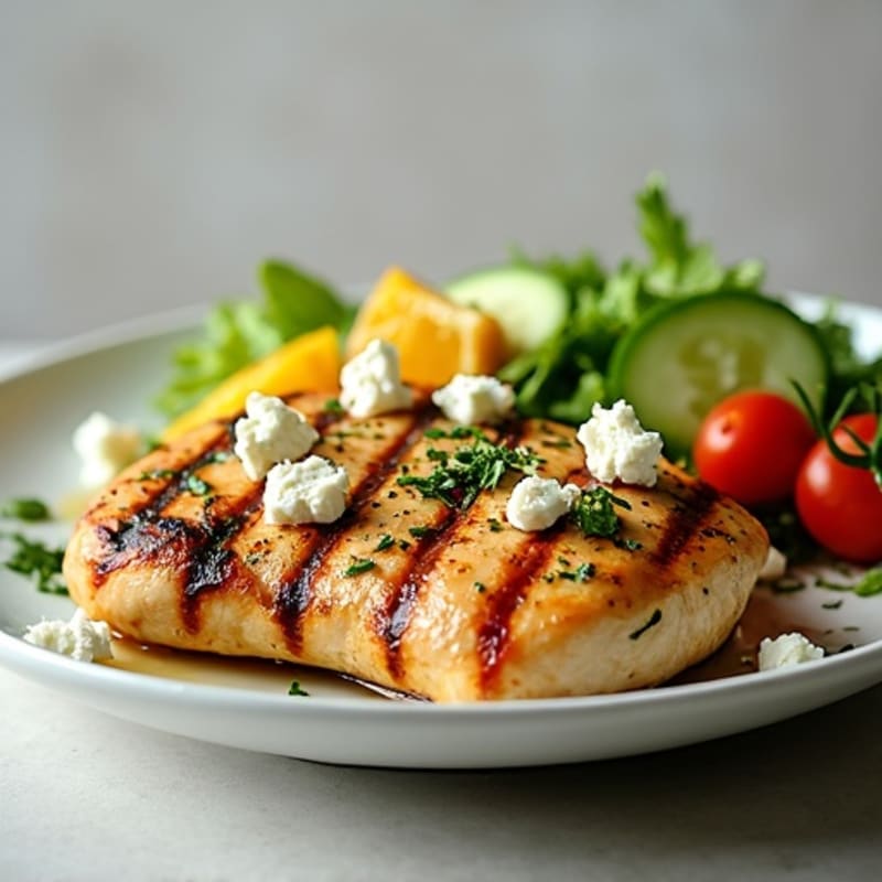 Lemon-Herb Grilled Chicken with Fresh Feta and Crisp Vegetable Salad