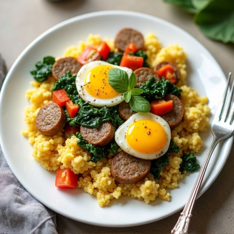 Egg White and Turkey Sausage Scramble with Spinach