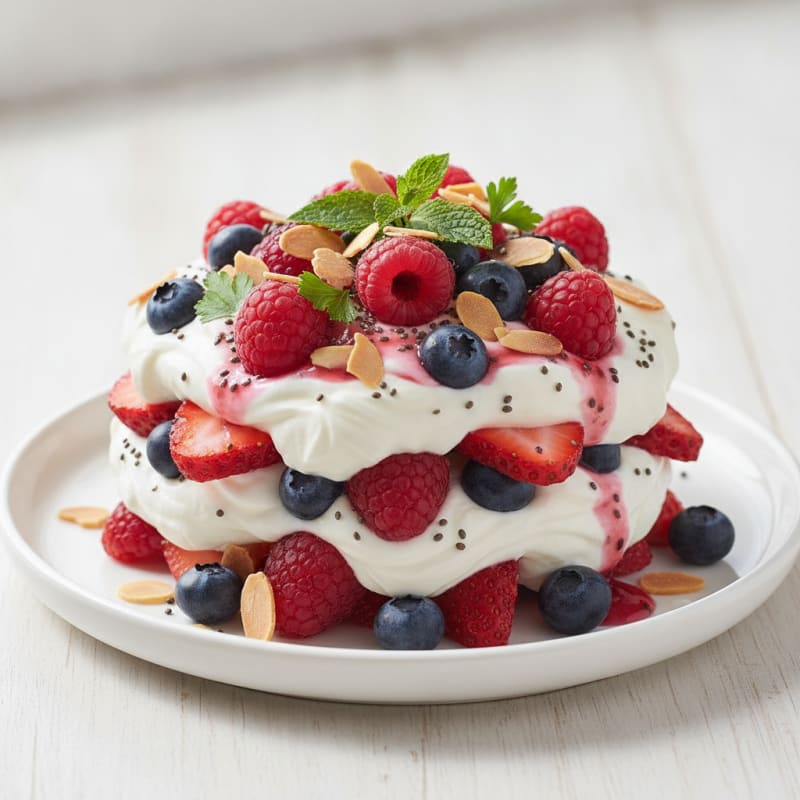 Greek Yogurt Protein Parfait with Mixed Berries and Almonds