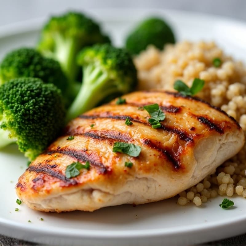 Grilled Chicken Breast with Steamed Broccoli and Quinoa