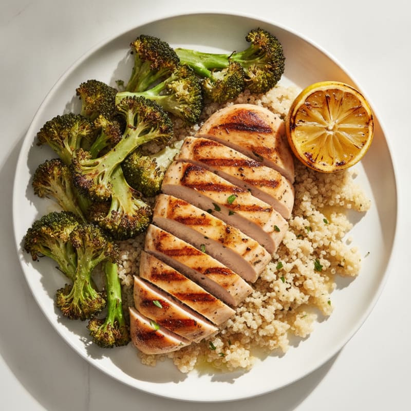 Grilled Chicken Breast with Quinoa and Roasted Broccoli