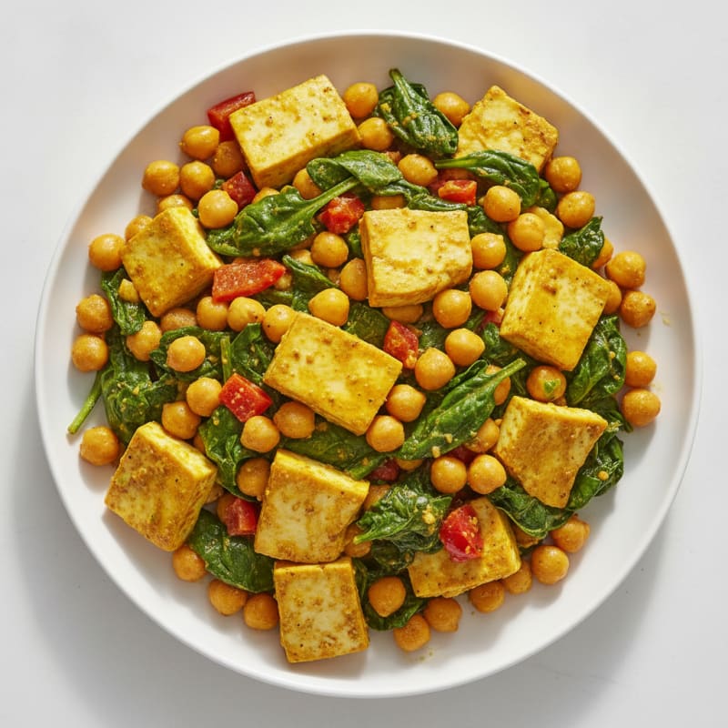 Silky Tofu and Chickpea Scramble with Spinach