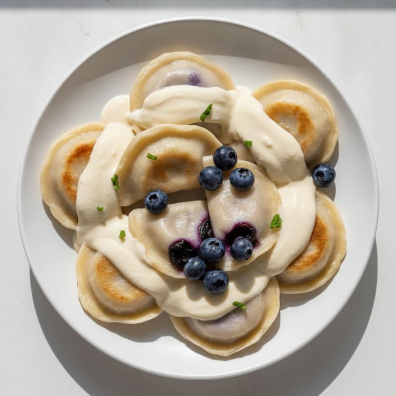 Blueberry Pierogi with Sweet Cashew Cream