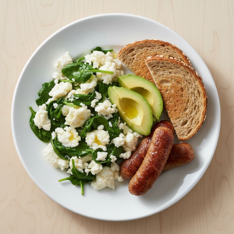 Egg White and Spinach Scramble with Turkey Sausage