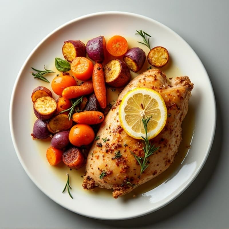 Crispy Lemon-Herb Roasted Chicken with Roasted Root Vegetables