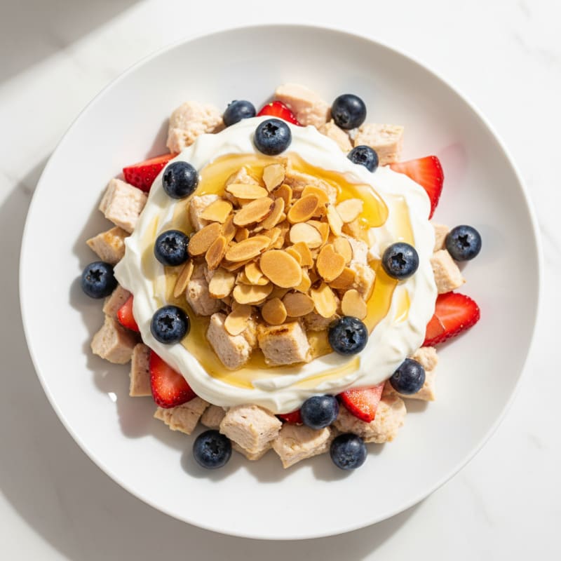 Creamy Greek Yogurt Protein Parfait with Chopped Chicken and Berries