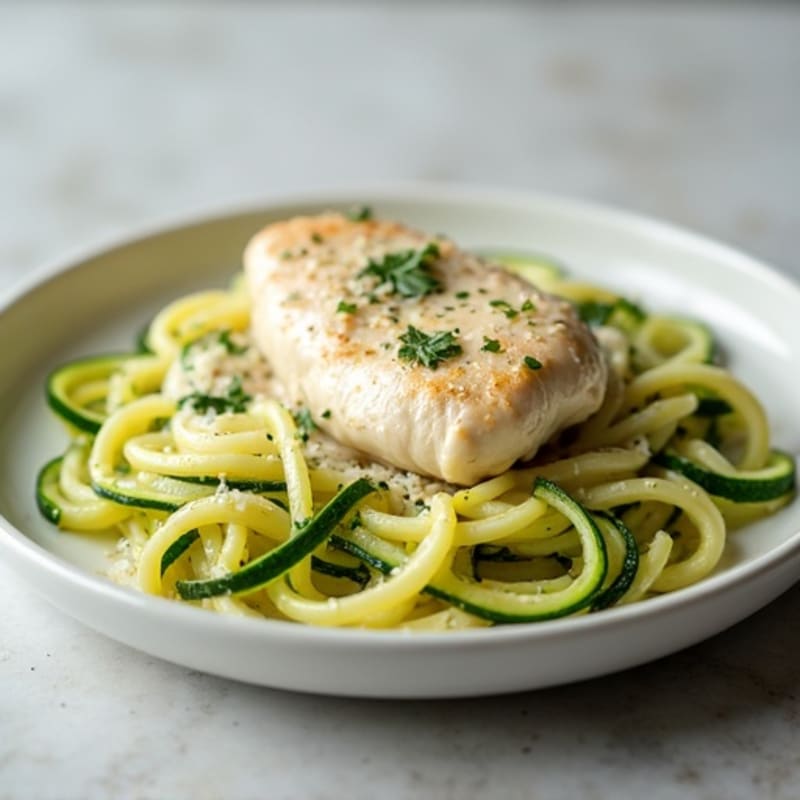 Creamy Cauliflower Alfredo Chicken with Zucchini Noodles