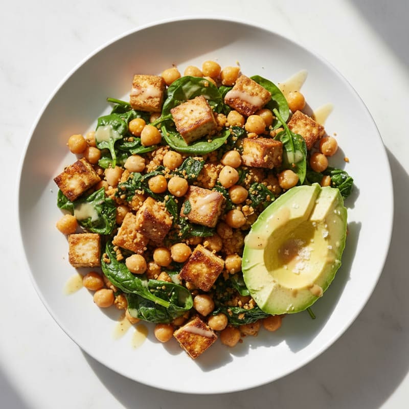 Silky Tofu and Spinach Scramble with Chickpeas and Avocado
