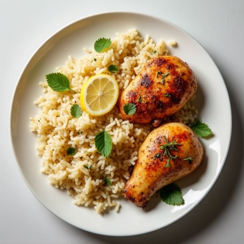 Roasted Lemon Herb Chicken with Fluffy Rice Pilaf