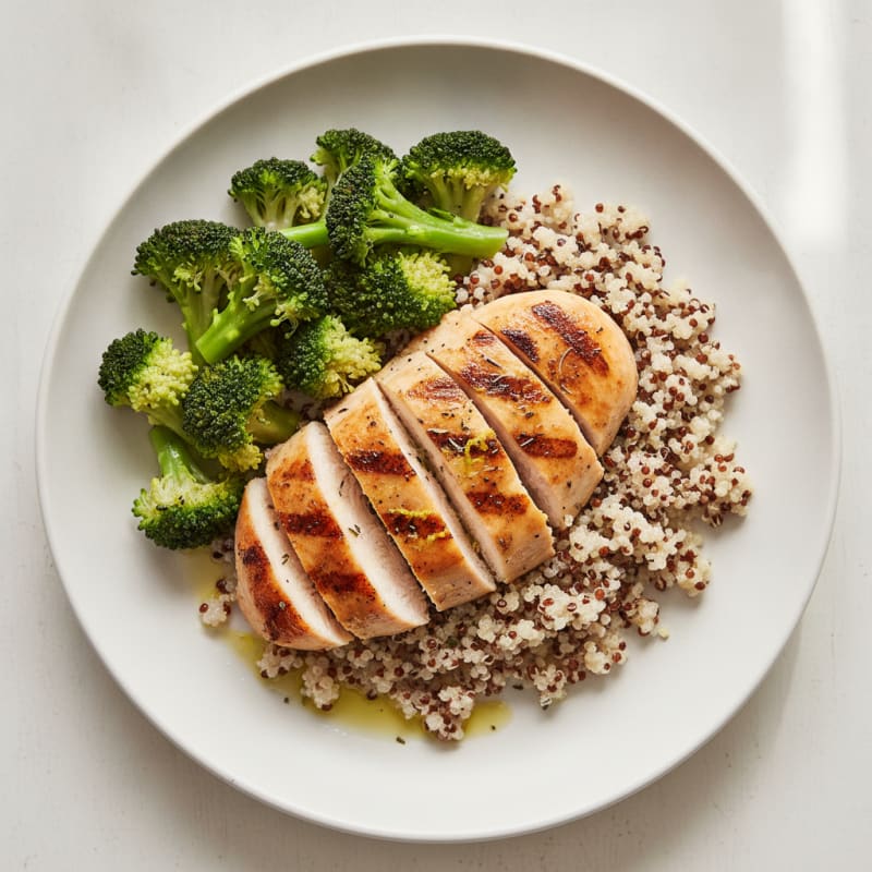 Grilled Chicken Breast with Quinoa and Steamed Broccoli