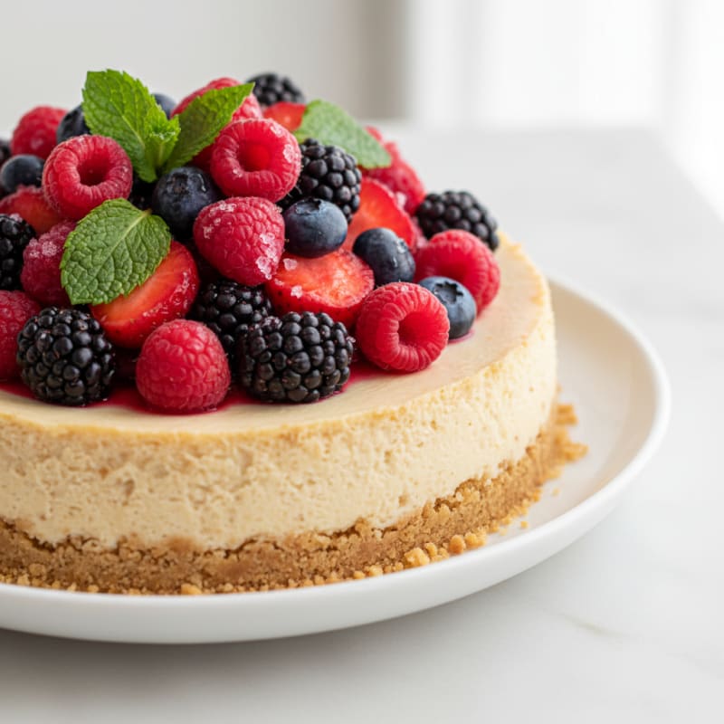 Greek Yogurt Protein Cheesecake with Mixed Berries