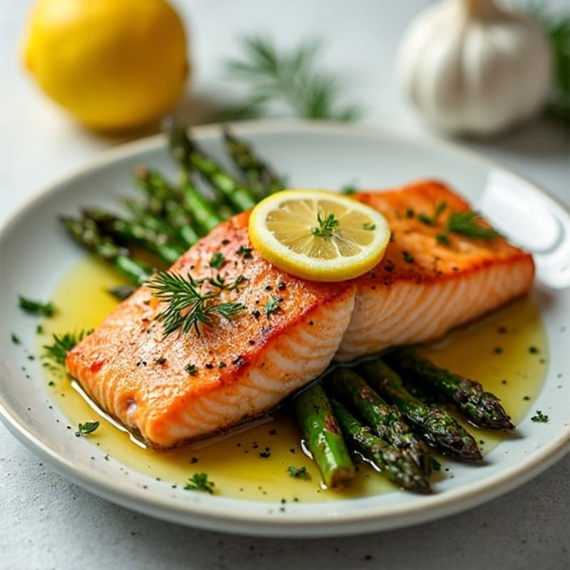 Lemon Herb Roasted Salmon with Crispy Asparagus