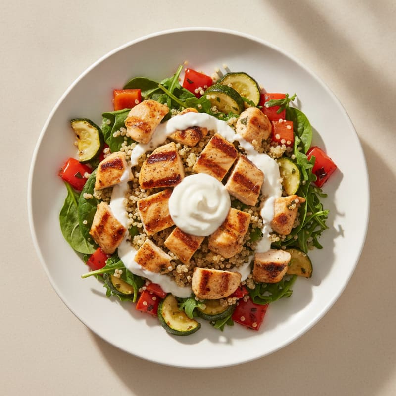 Grilled Chicken Salad with Quinoa and Roasted Veggies