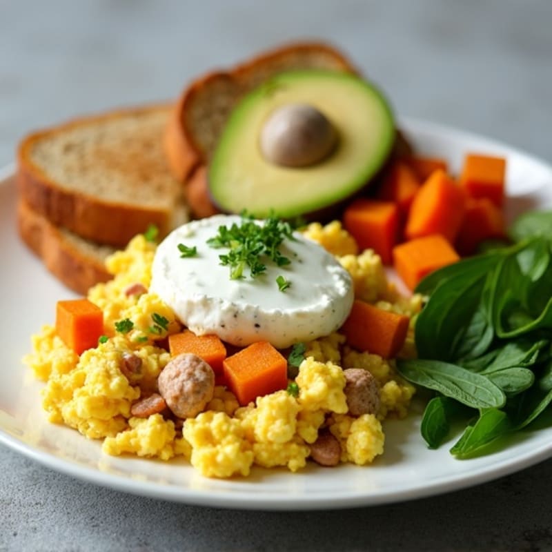 Egg White Scramble with Turkey Sausage and Cottage Cheese