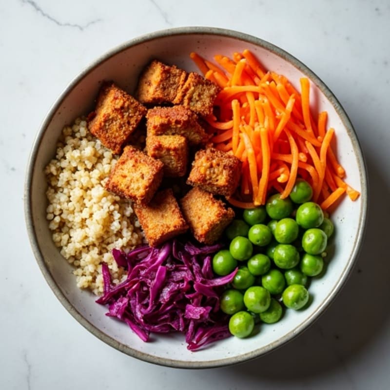 Crispy Tempeh Power Bowl with Quinoa and Edamame