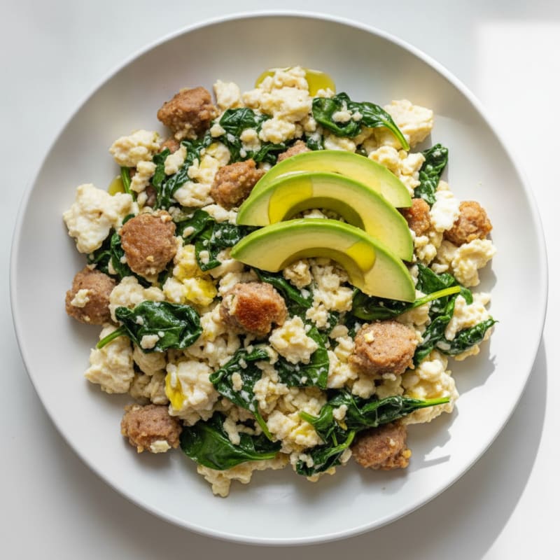 Egg White Scramble with Turkey Sausage and Spinach