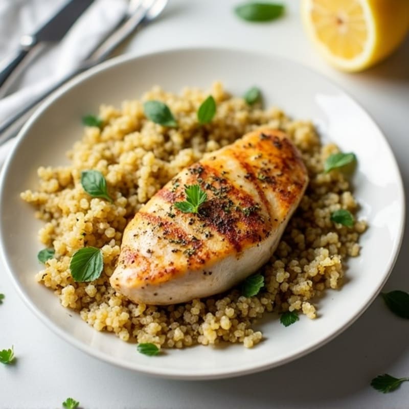Herb-Crusted Pan Seared Chicken with Lemon Garlic Quinoa