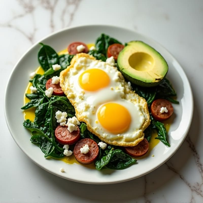 Egg White Spinach Scramble with Turkey Sausage and Avocado