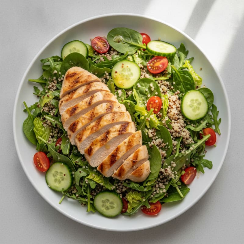 Grilled Chicken and Quinoa Salad with Mixed Greens