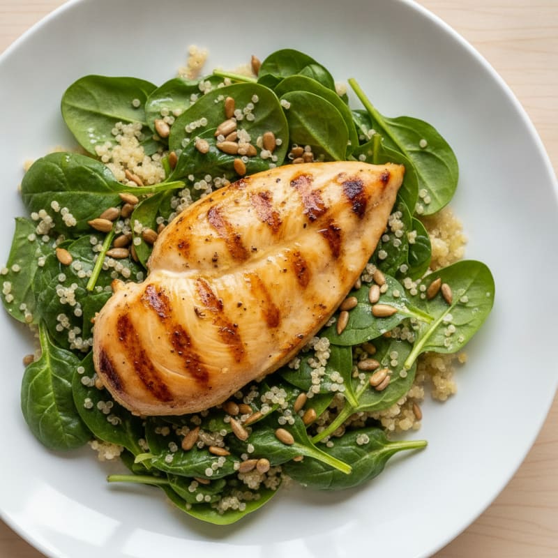 Grilled Chicken Breast with Quinoa Spinach Salad