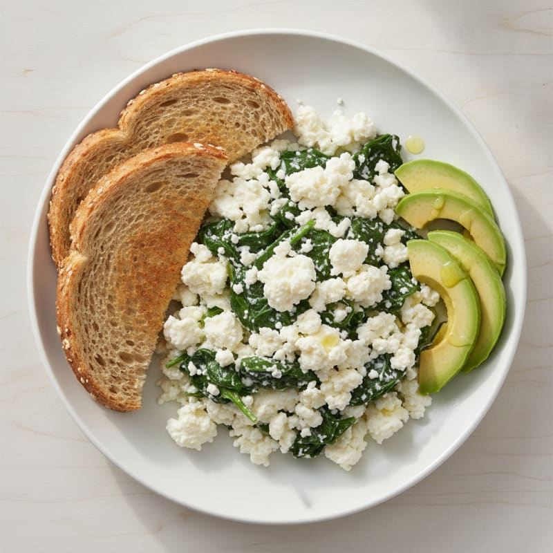 Egg White and Spinach Scramble with Cottage Cheese