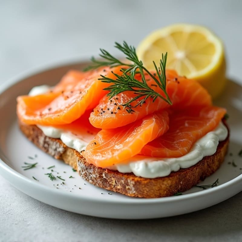Smoked Salmon with Creamy Dill Spread on Toasted Whole Grain Bread