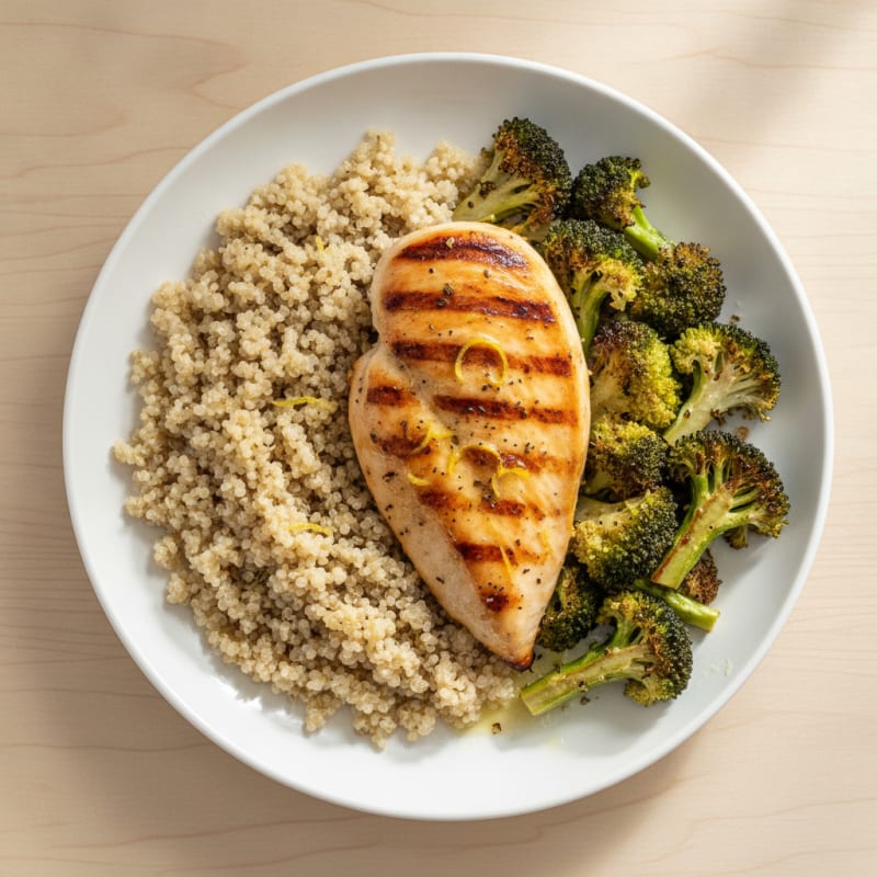 Grilled Chicken Breast with Quinoa and Roasted Broccoli