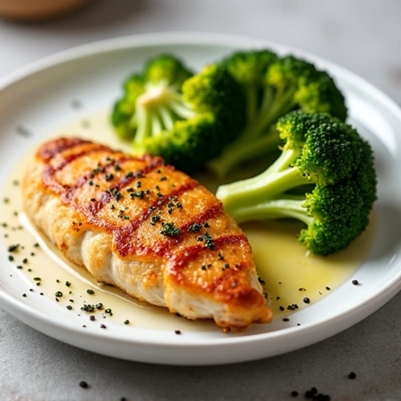 Crispy Lemon Garlic Chicken Breast with Roasted Broccoli