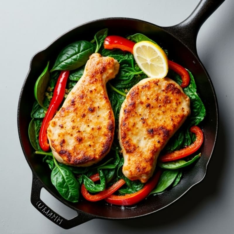 Citrus-Garlic Turkey Chop Meat Skillet with Spinach