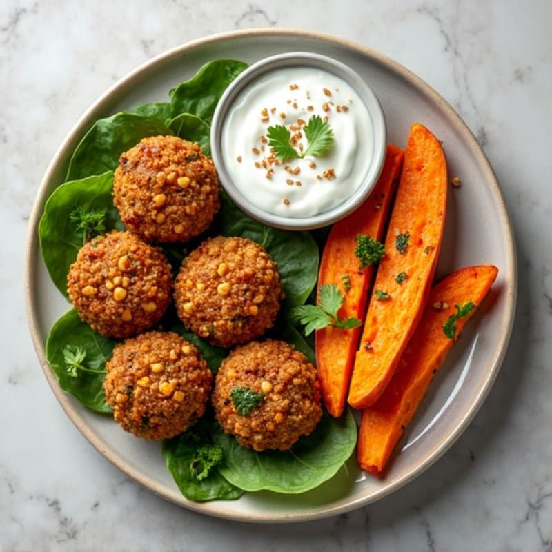 Crispy Falafel with Roasted Sweet Potatoes