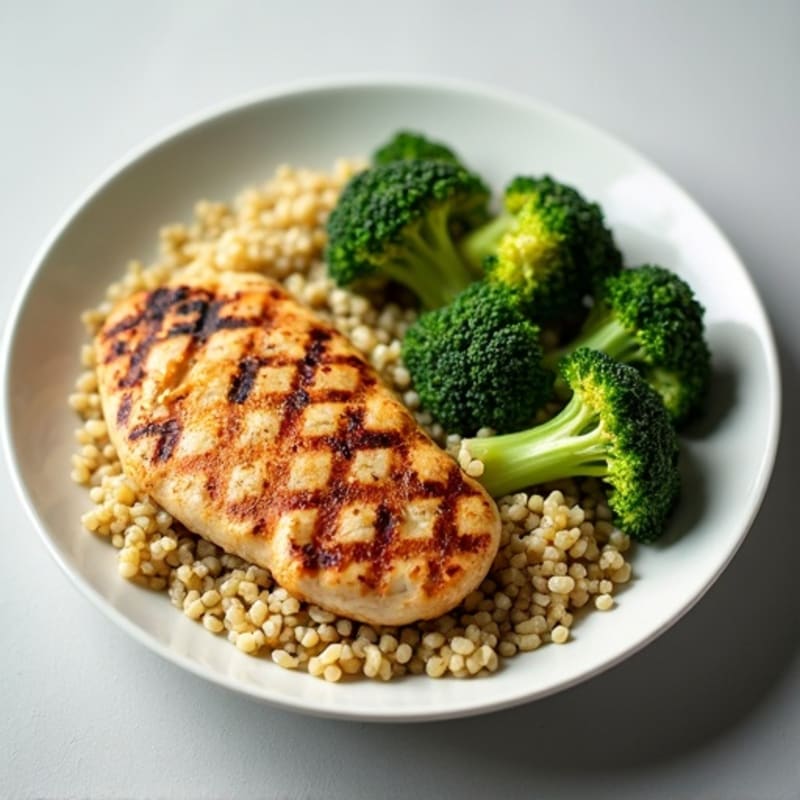 Grilled Chicken Breast with Roasted Broccoli and Quinoa