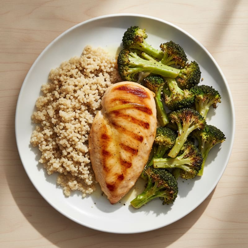 Grilled Chicken Breast with Quinoa and Roasted Broccoli