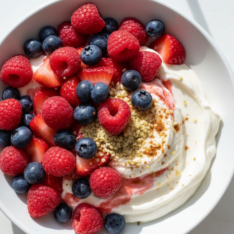 Greek Yogurt Protein Pudding with Mixed Berries