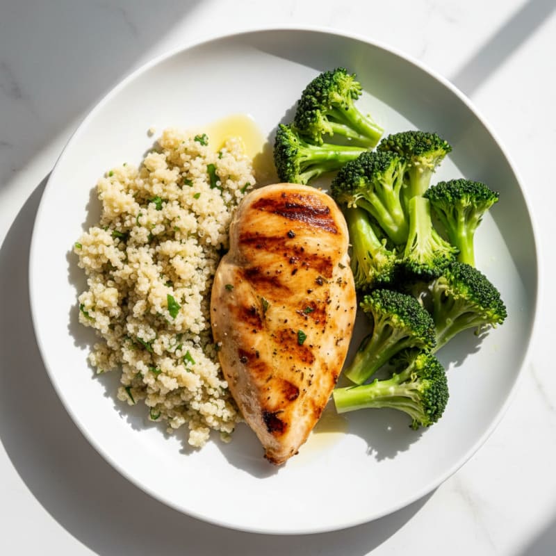 Grilled Chicken Breast with Quinoa and Steamed Broccoli