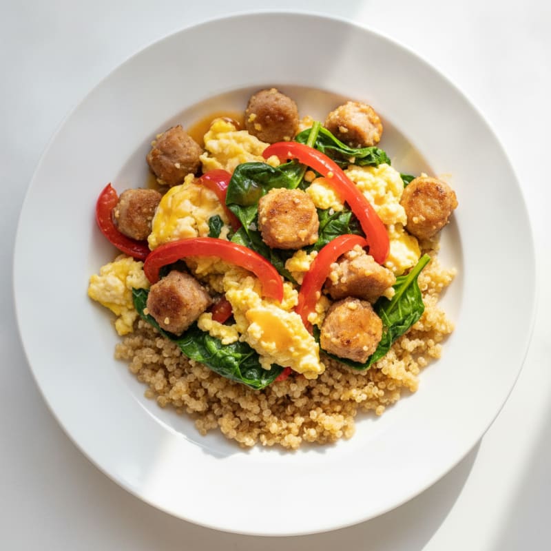Egg White and Chicken Sausage Veggie Scramble with Quinoa