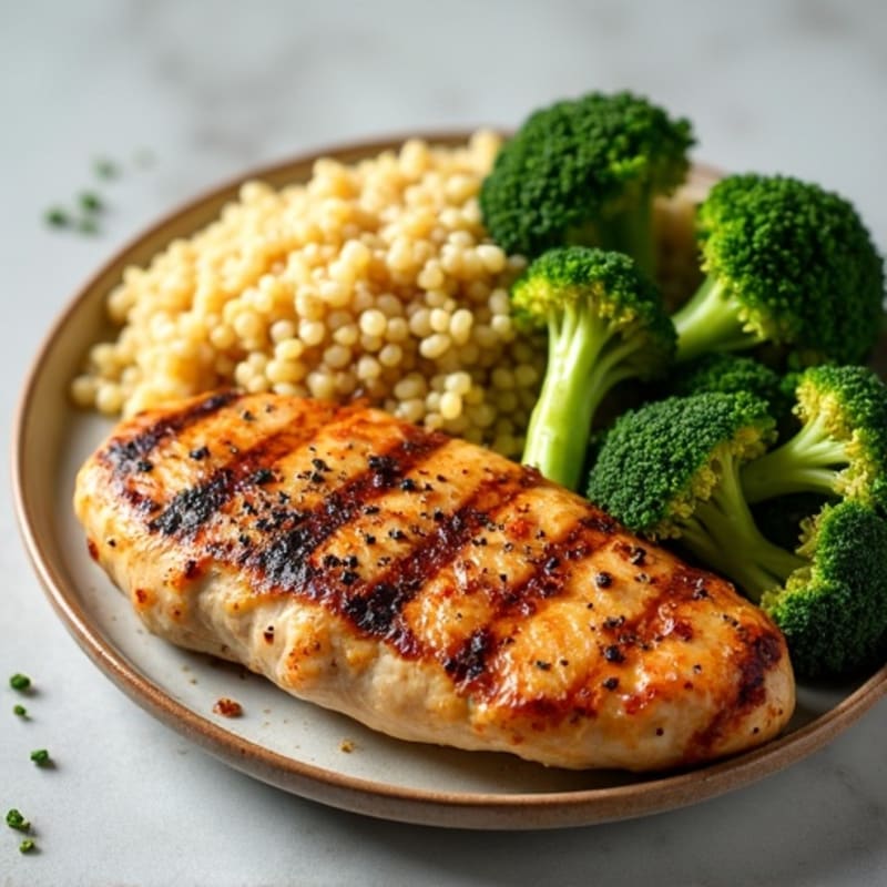 Grilled Chicken Breast with Quinoa and Roasted Broccoli