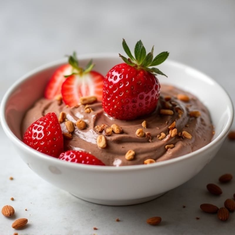 Chocolate Protein Greek Yogurt with Sliced Strawberries
