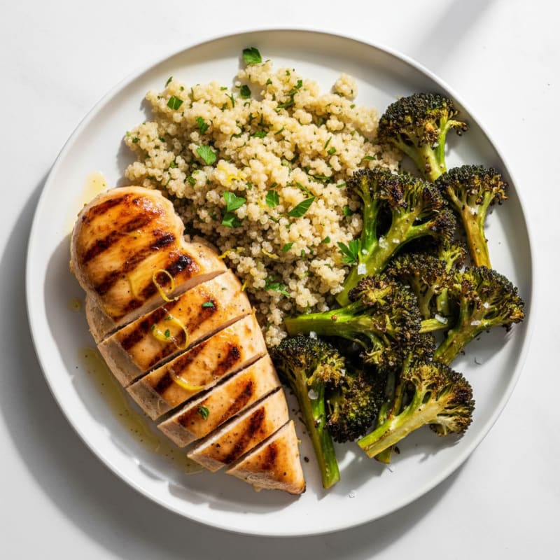 Grilled Chicken Breast with Quinoa and Roasted Broccoli