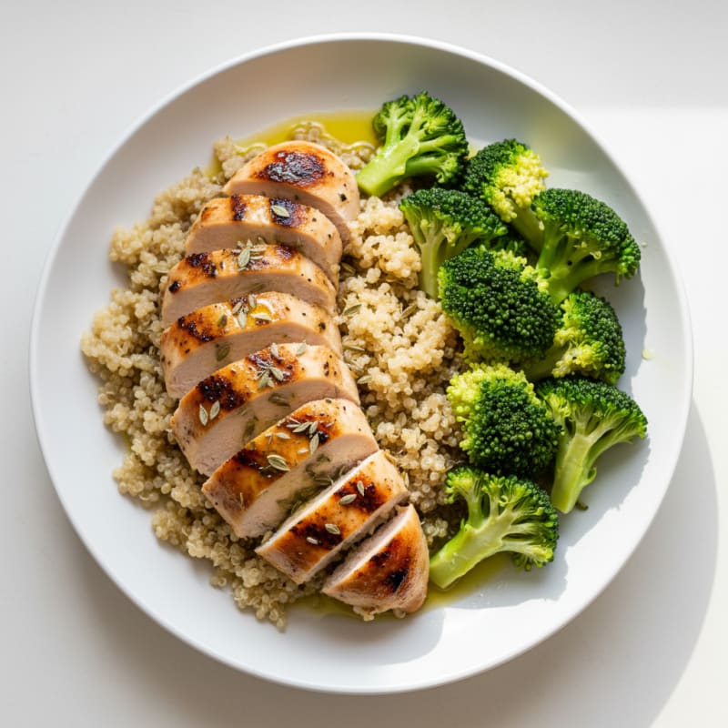 Grilled Chicken Breast with Quinoa and Steamed Broccoli