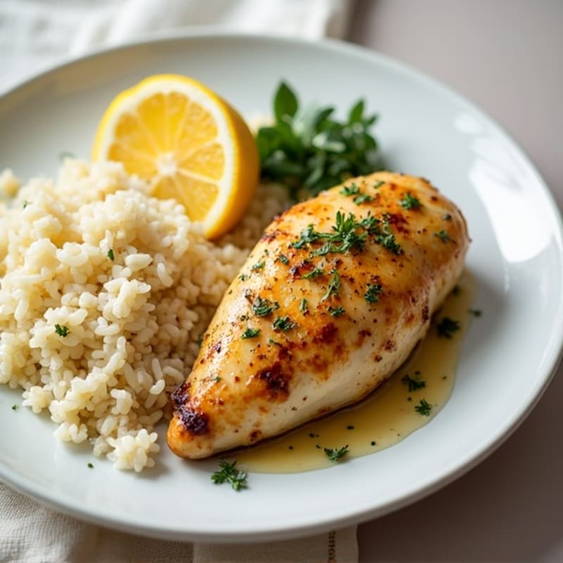 Lemon Herb Roasted Chicken with Fluffy Rice Pilaf