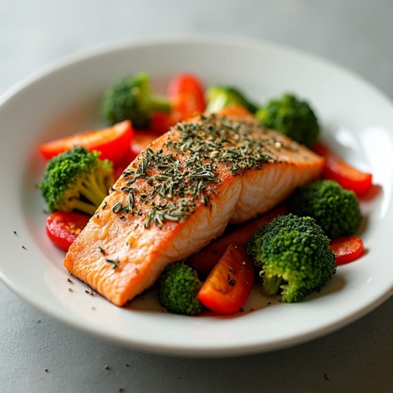 Herb-Crusted Pan Seared Salmon with Roasted Vegetables