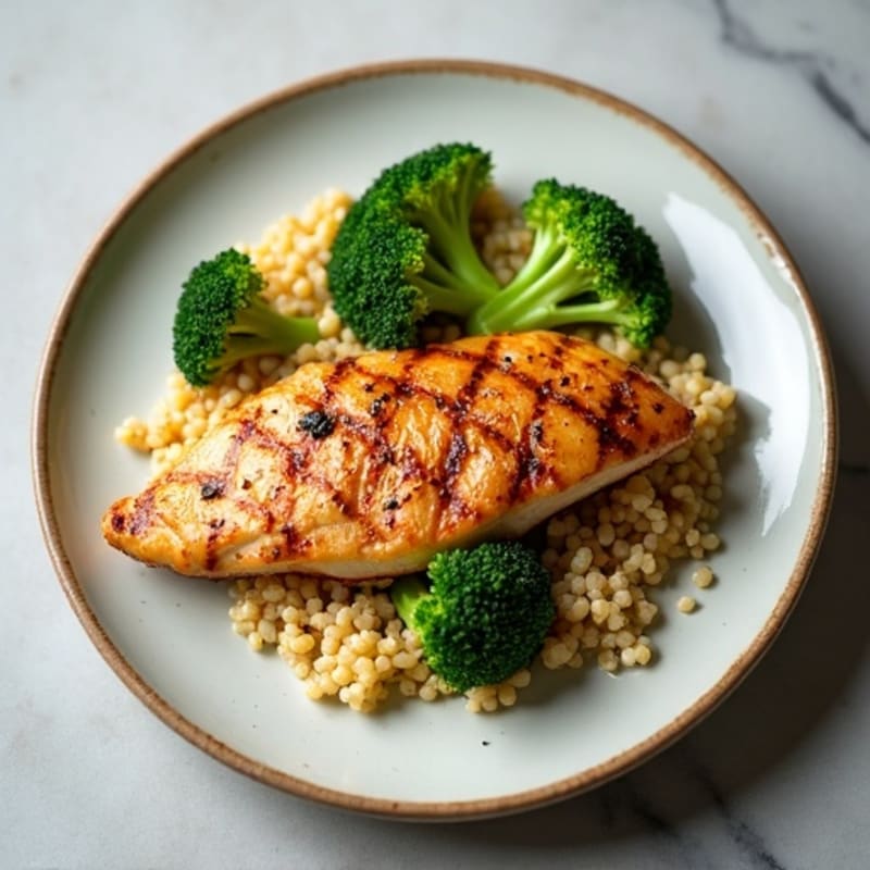 Grilled Chicken Breast with Quinoa and Roasted Broccoli