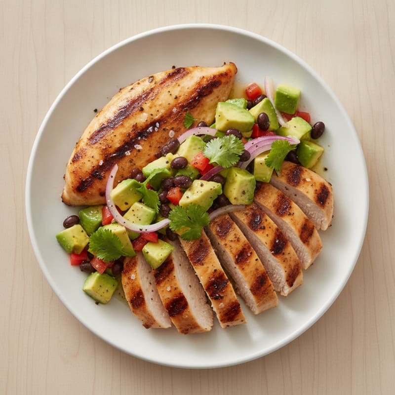 Grilled Chicken with Avocado and Black Bean Salsa