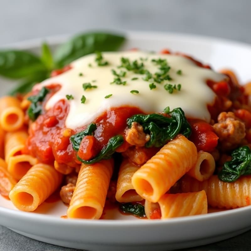 Hearty Baked Ziti with Lean Ground Turkey and Spinach