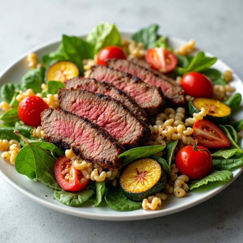 Grilled Steak and Mixed Greens Salad with Roasted Vegetables