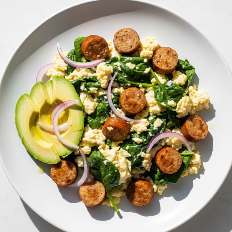Egg White and Spinach Scramble with Grilled Turkey Sausage