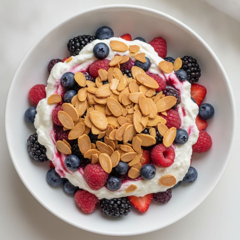 Greek Yogurt Protein Parfait with Mixed Berries and Almonds